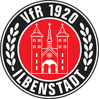 Ein rot-schwarzes Logo mit einem Schloss in der Mitte.