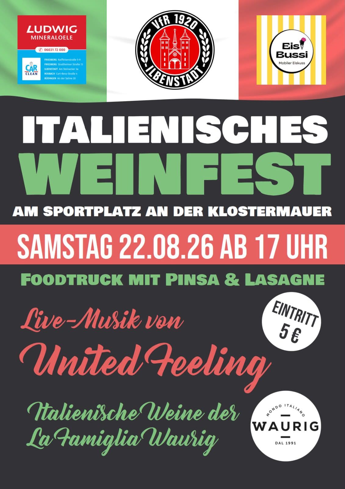 A sign that says ' italienisches weinfest samstag 24.08.24 ab 17 uhr ' on it