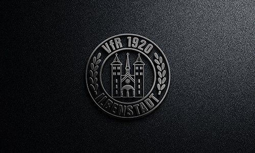 Ein schwarz-weißes Logo mit einem Schloss in der Mitte auf schwarzem Hintergrund.