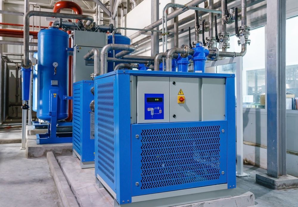 Blue Industrial Air Compressor and Dryer Equipment Installed — Air & Lift Gear in Buderim, QLD