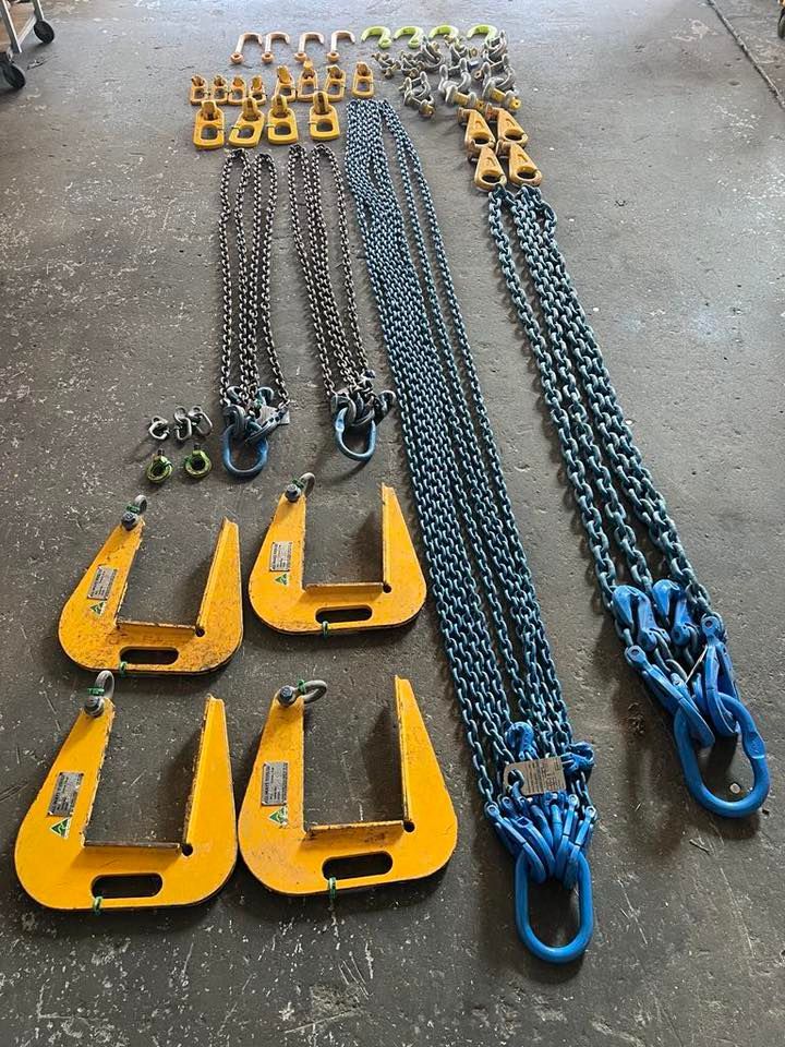 Collection of Industrial Rigging Equipment Including Four Yellow Plate Clamps — Air & Lift Gear in Buderim, QLD