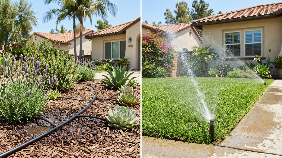 drip vs sprinkler system for Los Angeles home landscape