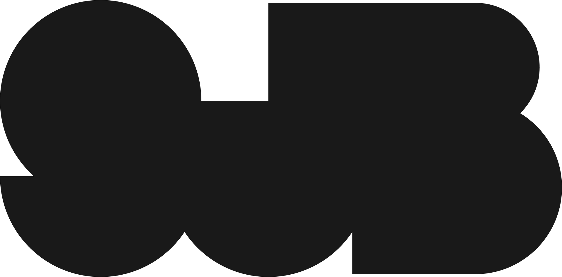 Black abstract logo with rounded block shapes on a white background