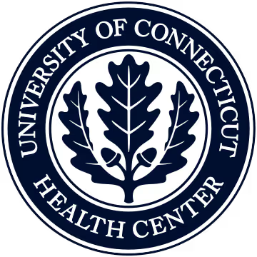 University of Connecticut Health Center circular blue-and-white logo with oak leaves