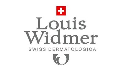 Das Logo von Louis Widmer Swiss Dermatologica steht auf weißem Grund.
