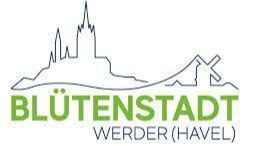 Ein Logo für die Blumenstadt Werder (Havel) mit einem Schloss im Hintergrund.