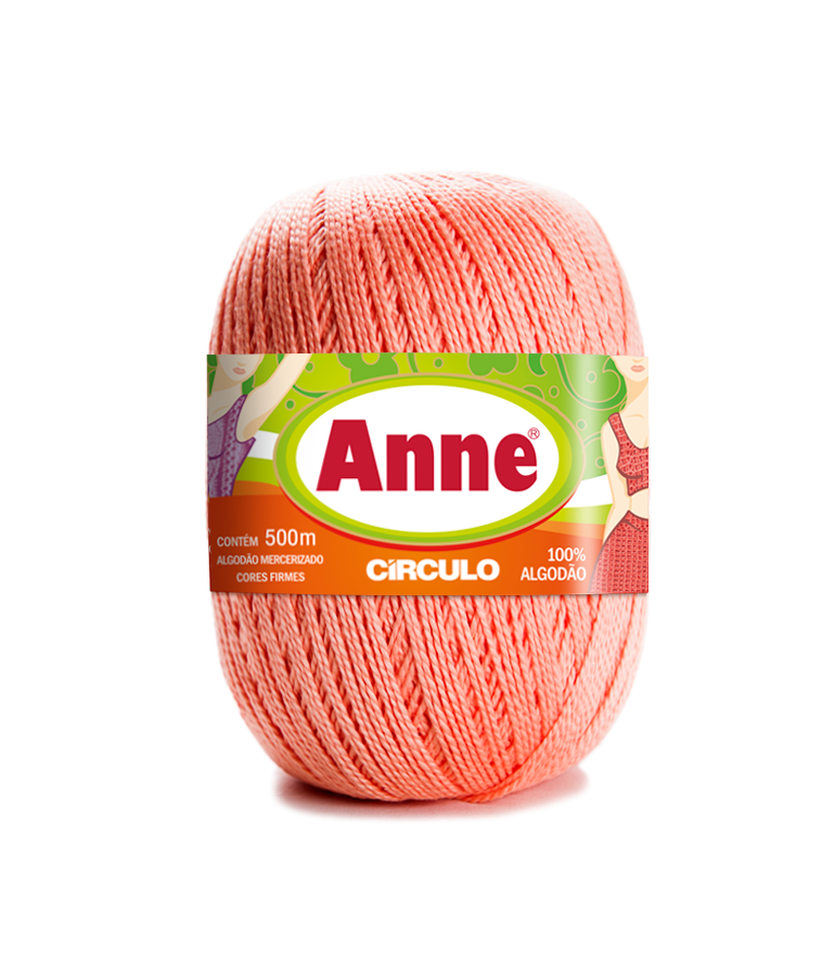 Pink Anne Círculo yarn skein with green-and-white label on a white background