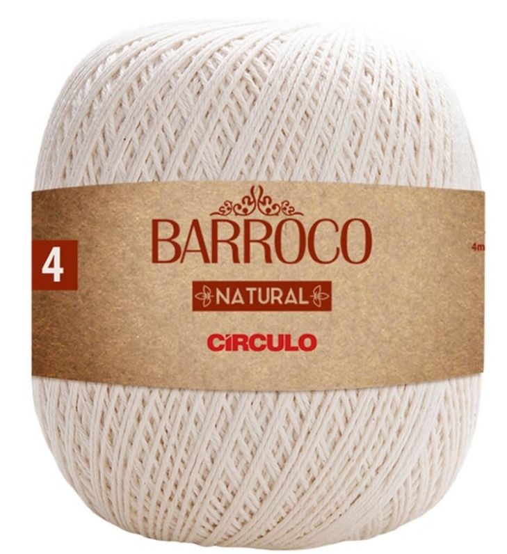 Cream-colored Barroco Natural Circulo yarn ball with a brown label and red “4” mark.