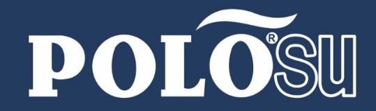 POLO SU logo in white and light blue on a dark blue background