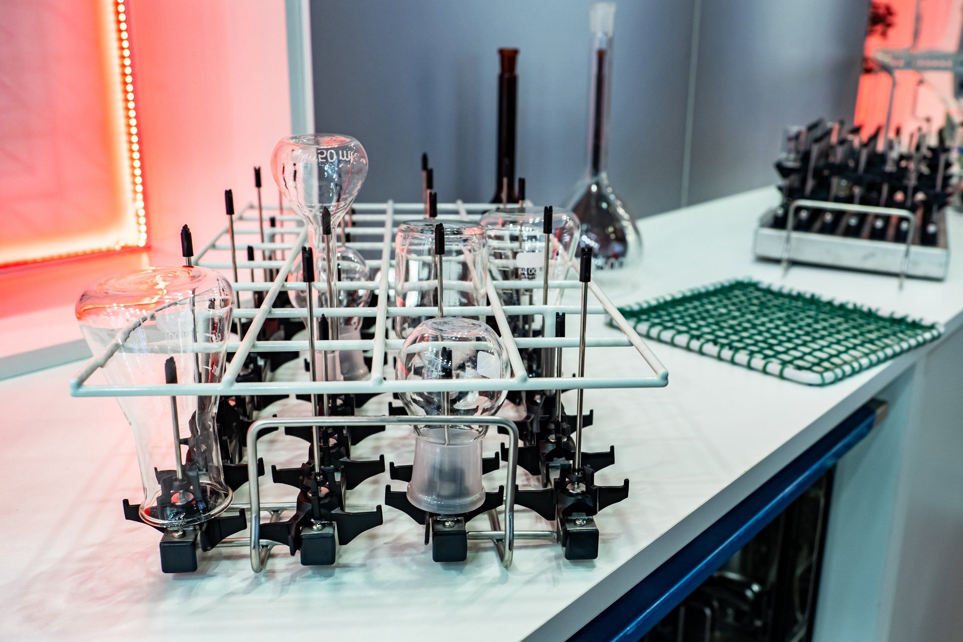 medical test tubes in a drying rack