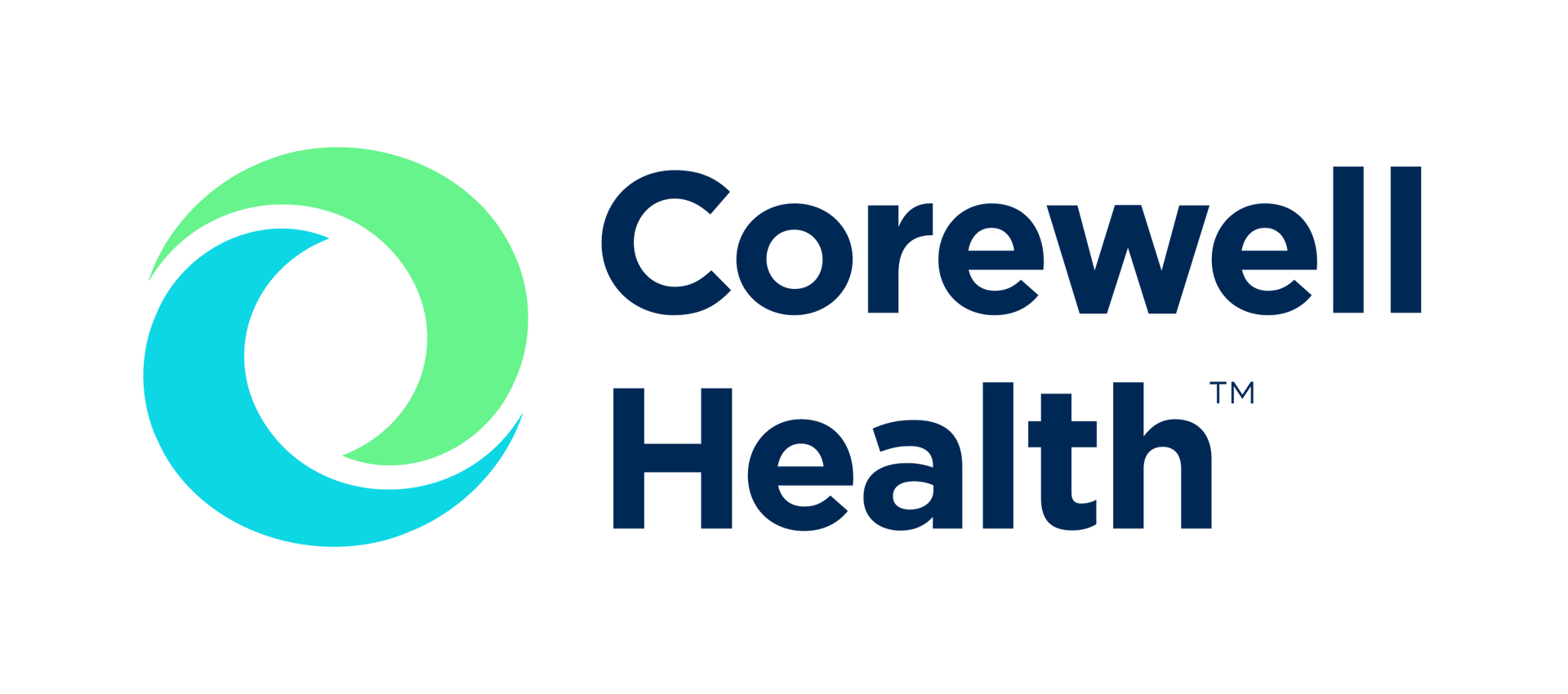 The corewell health logo is a blue and green circle.