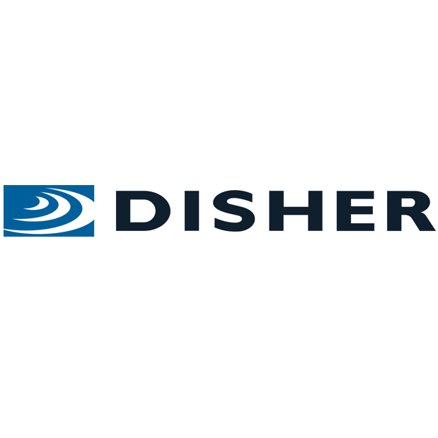 A logo for a company called disher on a white background.