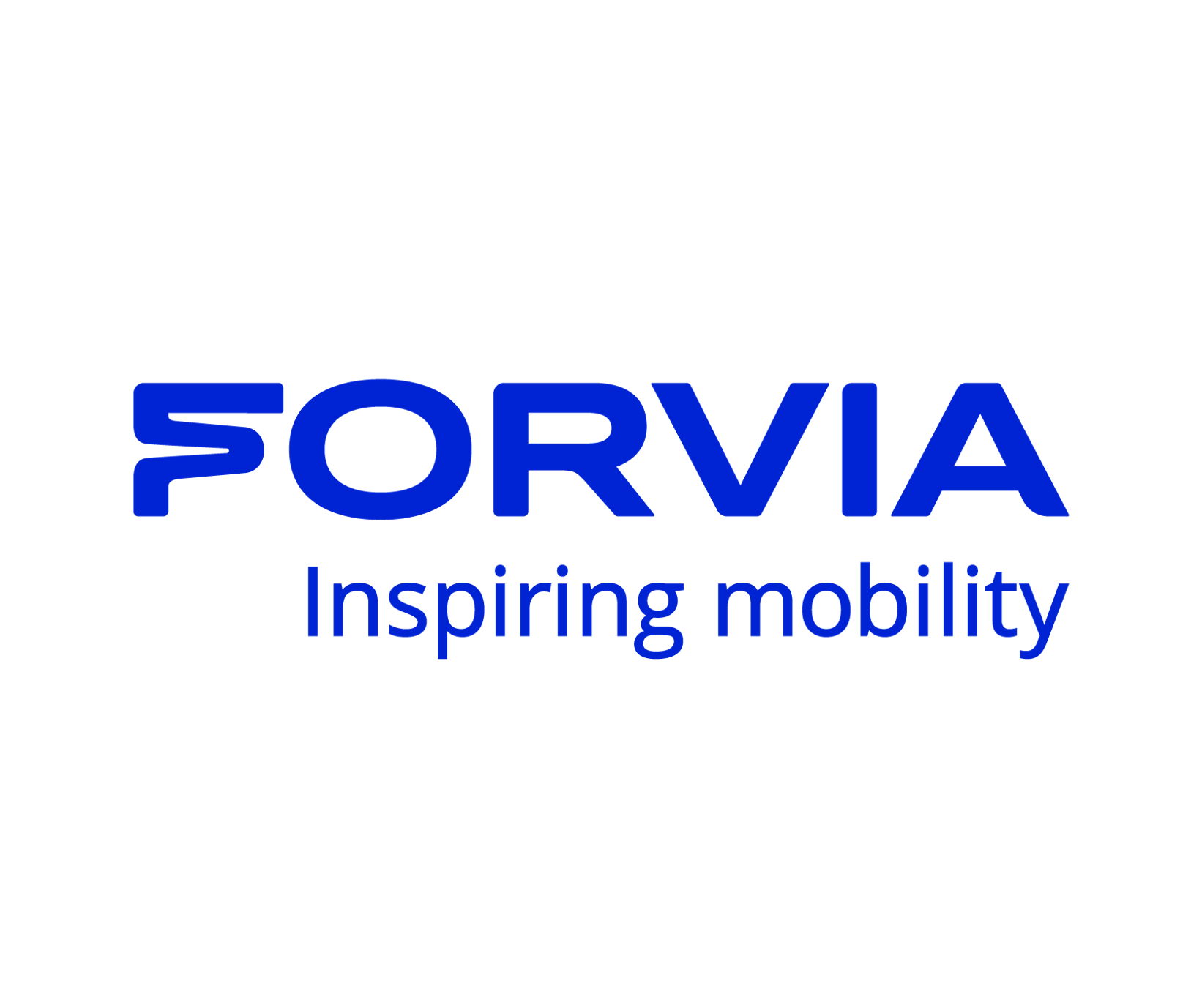 The forvia logo is blue and white and says inspiring mobility.