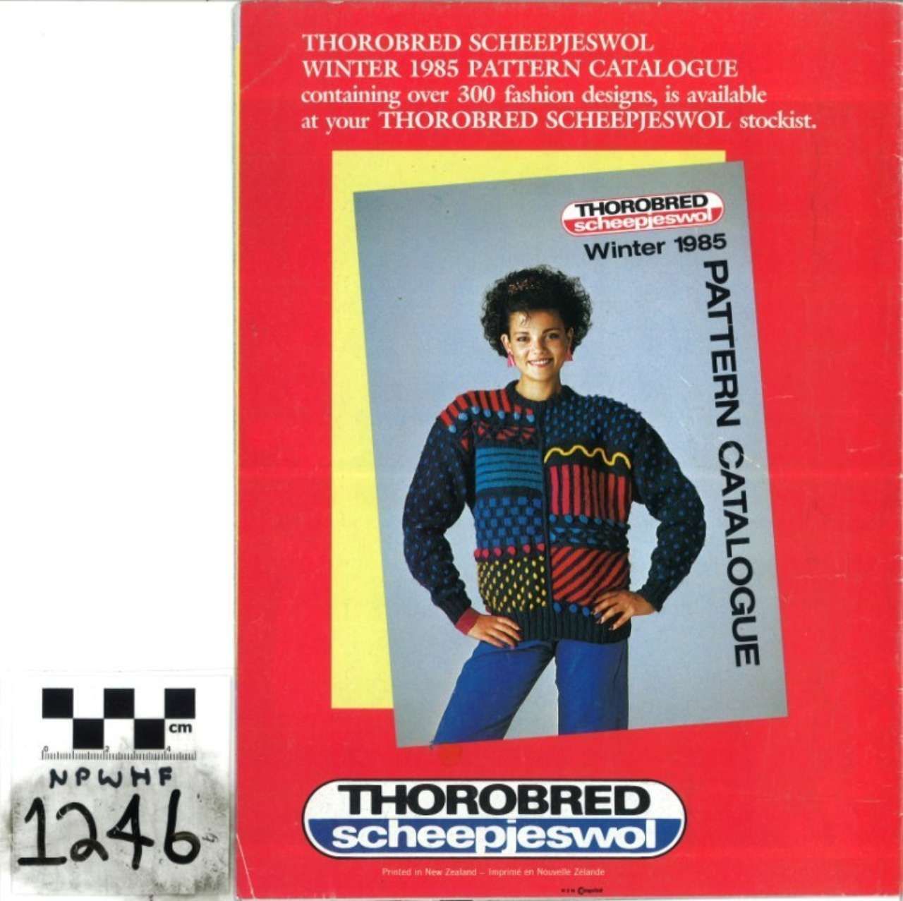 Thorobred Sheepeswool winter 1988 pattern catalogue cover with man in colorful sweater
