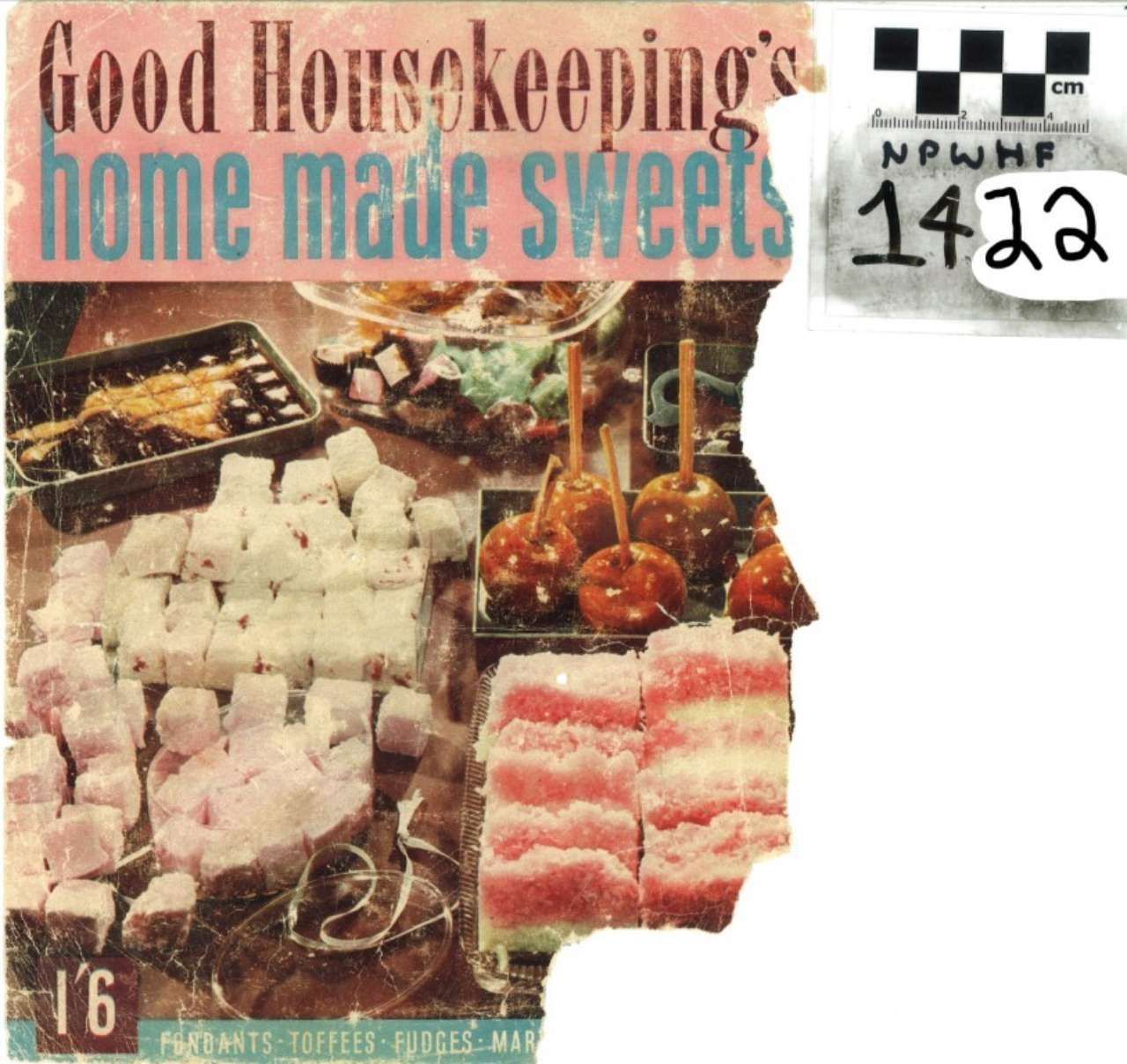 Vintage Good Housekeeping magazine cover for “home made sweets” with assorted desserts and candies.