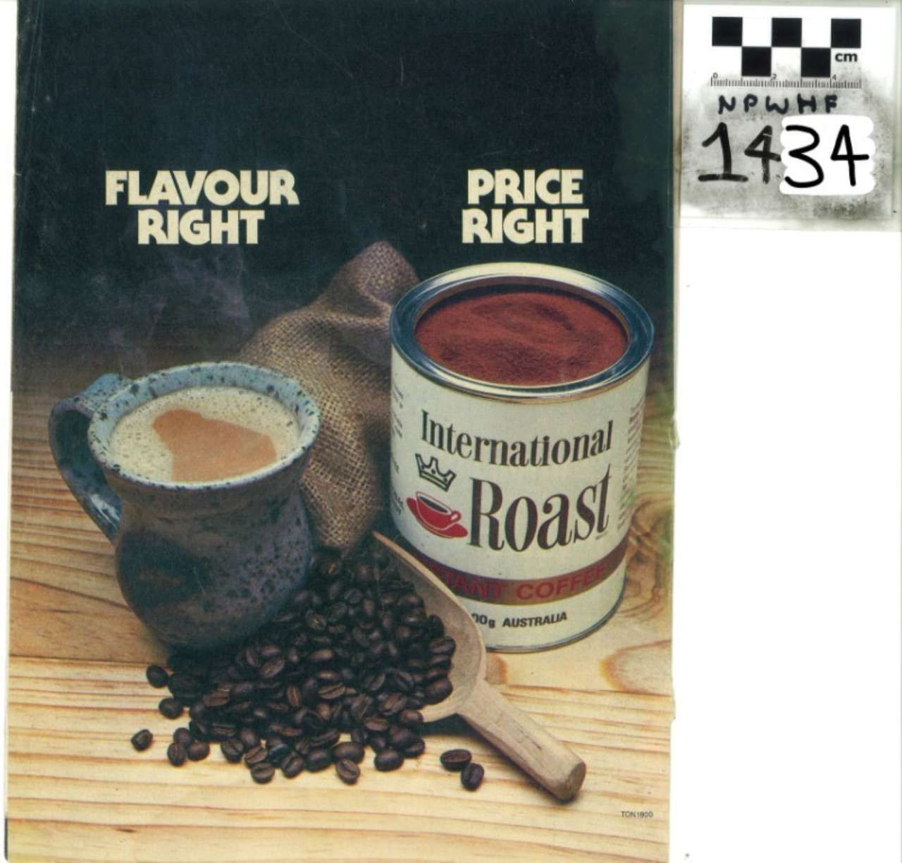 Coffee ad with cup, beans, and can of International Roast; text reads “Flavour Right” and “Price Right.”