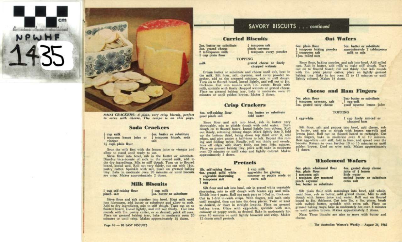 Vintage recipe page with cheese photo and a black-and-white label marked 1435