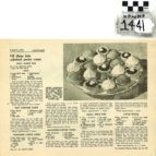 Black-and-white newspaper clipping with a photo of a platter of deviled eggs and surrounding recipe text