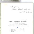 Printed menu or flyer titled “Davis Dainty Dishes” with handwritten note at top, on a white page.