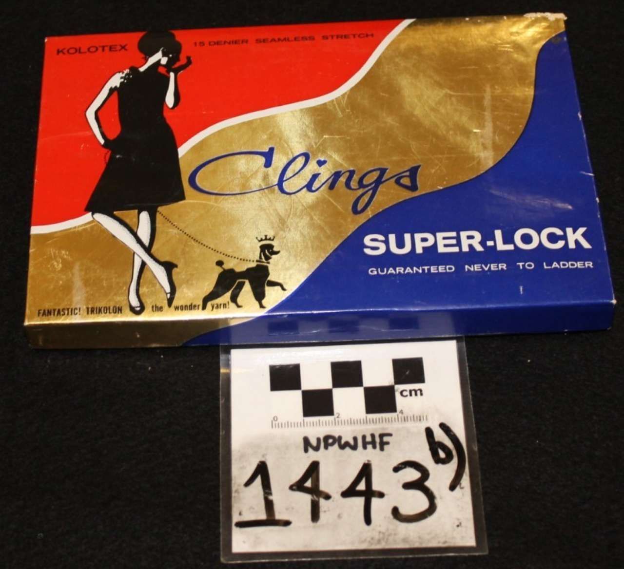 Vintage Ceiing Super-Lock product box in red, gold, and blue with a small labeled number card below.