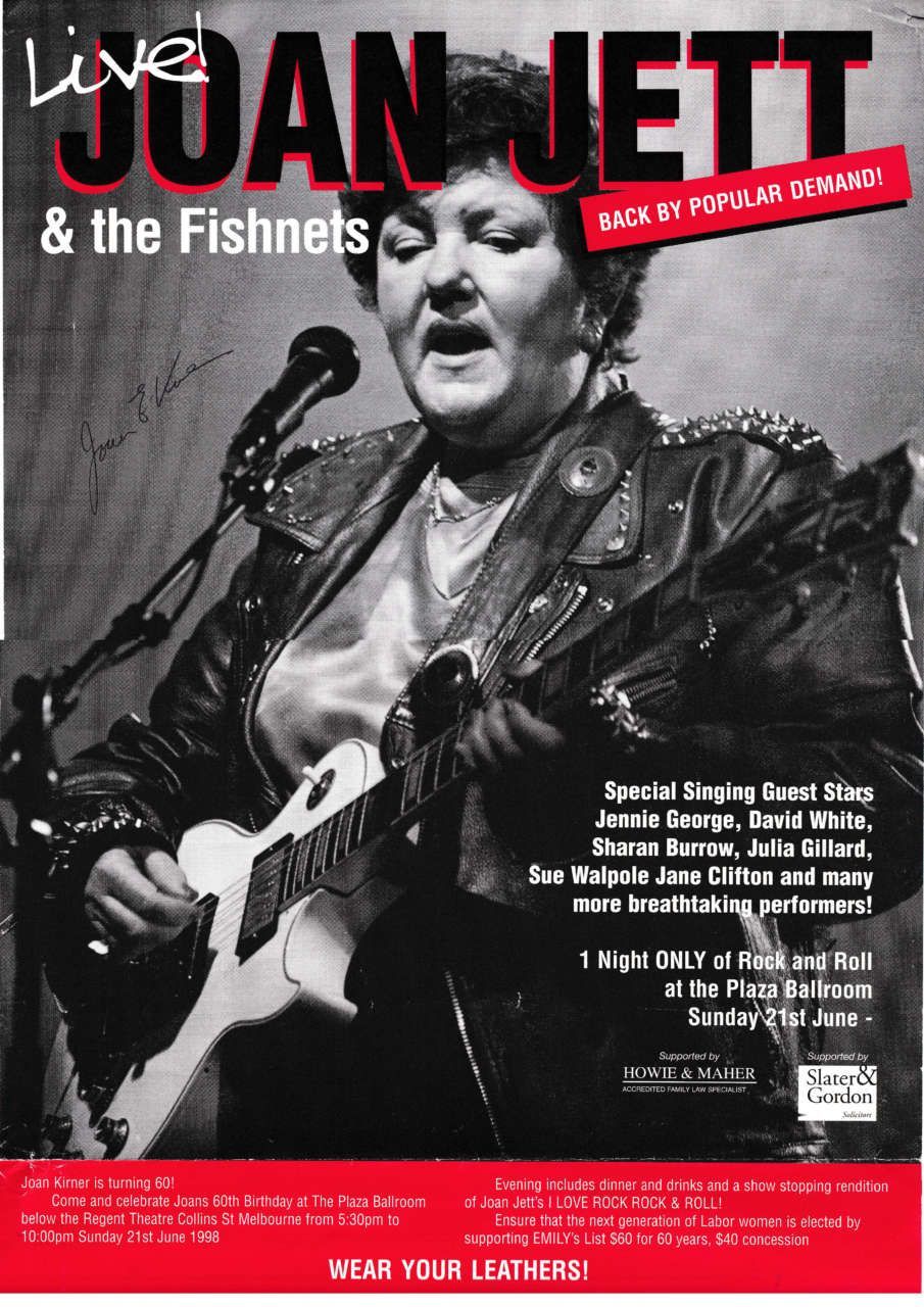 Live Joan Jett concert poster with black-and-white performance photo and red title text