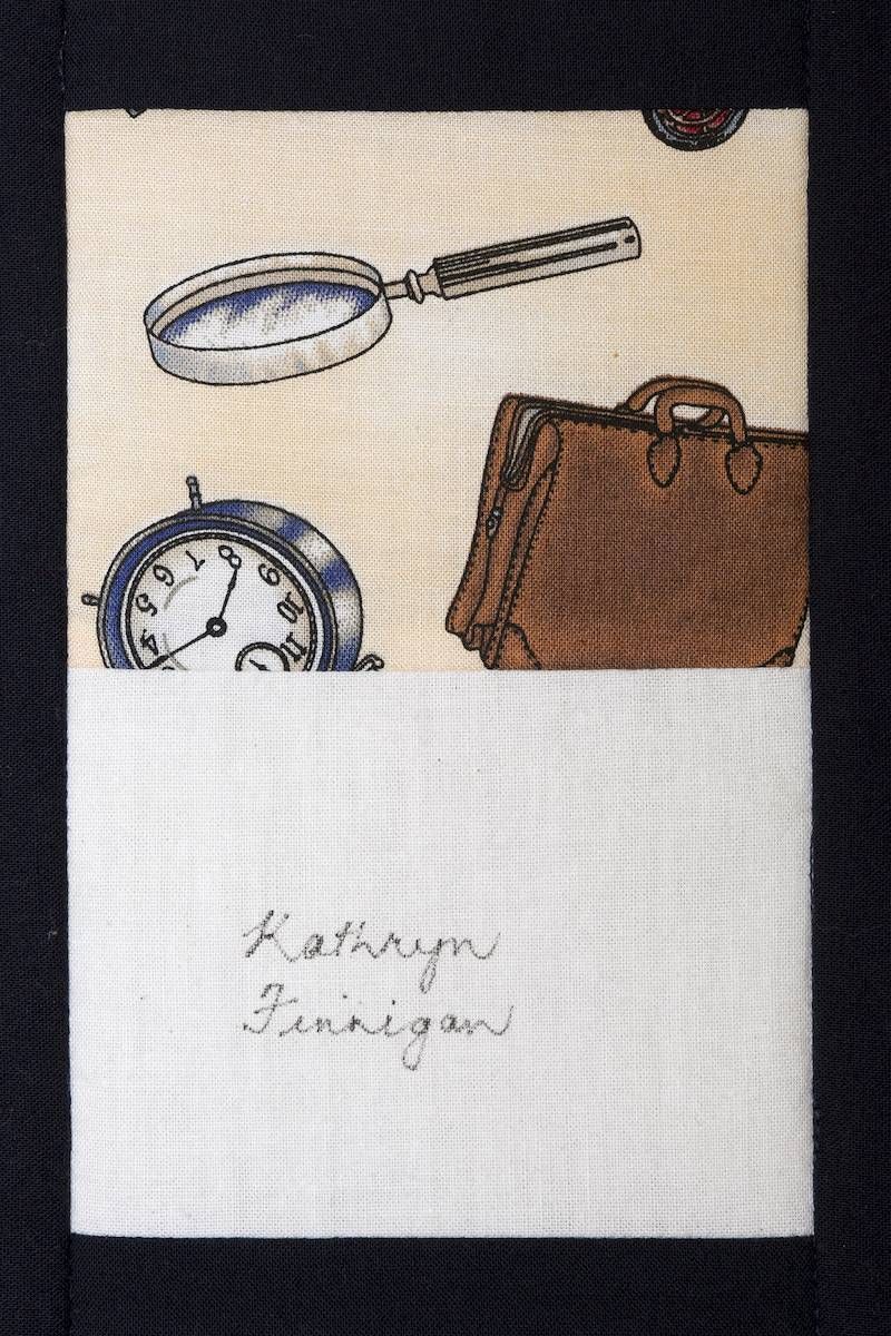Vintage-style collage with a magnifying glass, pocket watch, brown suitcase, and handwritten notes on paper