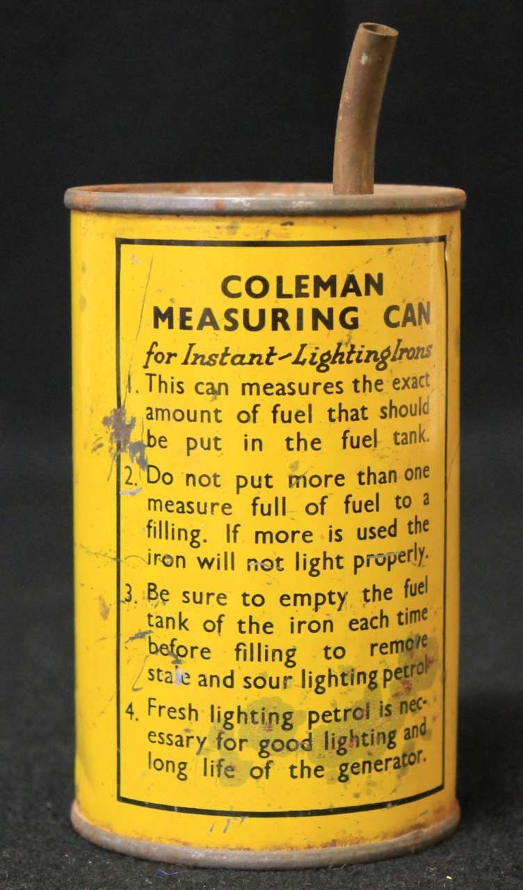 Yellow Coleman measuring can for instant light bulbs with a small spout and handle.