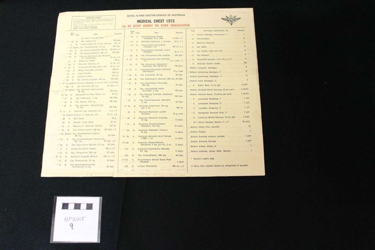 Printed menu or price list on a black surface, with a small reference card below it.