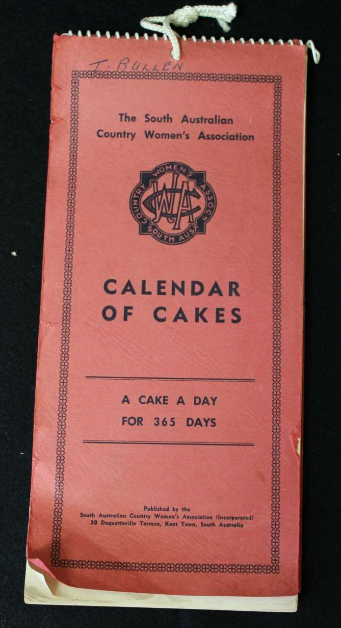 Red vintage booklet titled “Calendar of Cakes” from the South Australian Country Women’s Association.