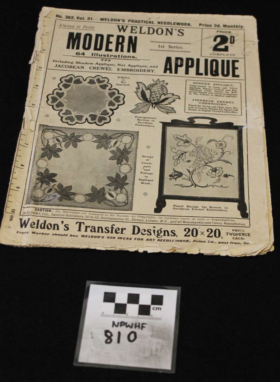 Vintage “Weldon’s Modern Applique” pattern booklet with a small numbered card below