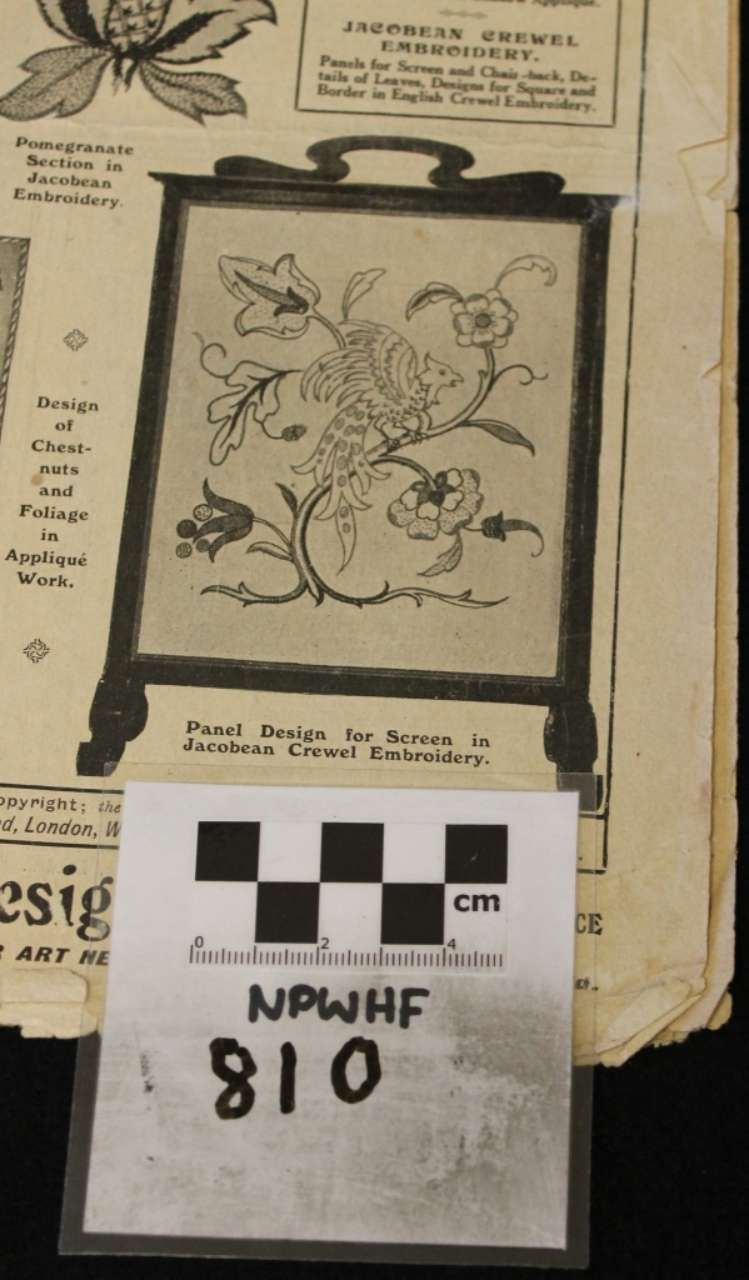 Vintage botanical illustration with butterflies and flowers on a black-framed card, labeled NPWHF 810