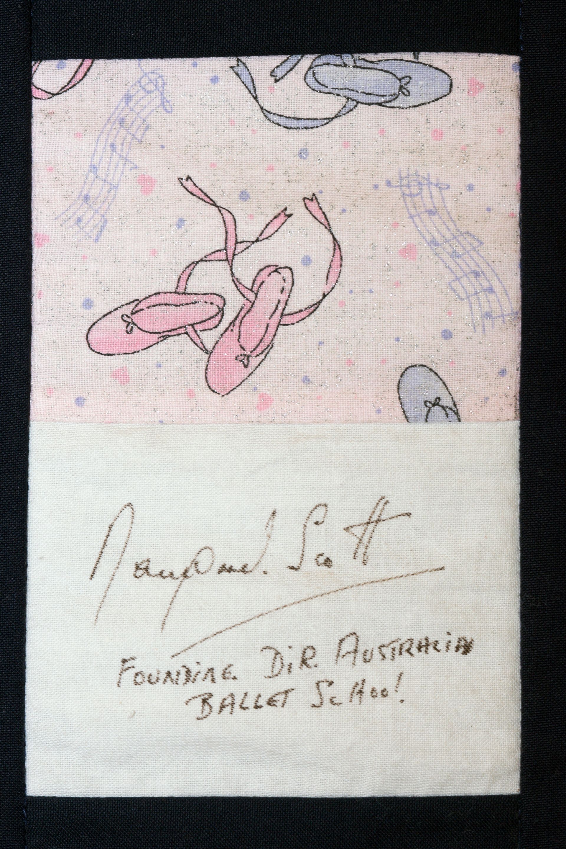 Hand-drawn pink ballet shoes and a small written note on lined paper.