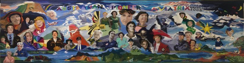 Colorful mural of diverse people and scenes, with faces, landscapes, and birds layered across a wide collage
