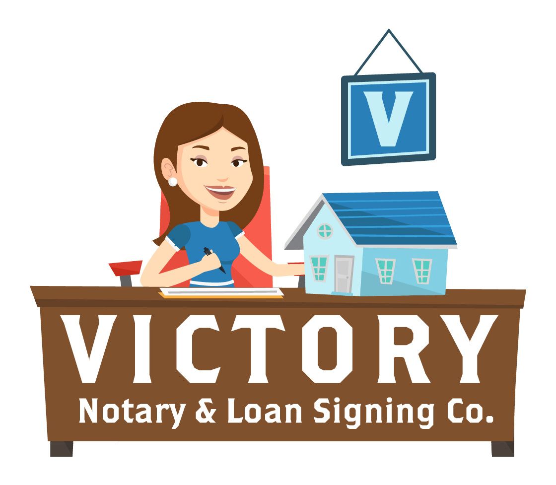 A logo for victory notary and loan signing co.