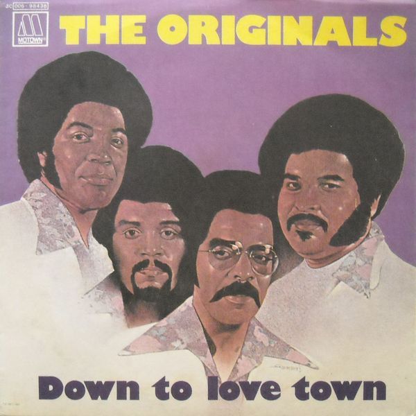 Album cover for “The Originals” with four portraits and the title “Down to Love Town” on a pink background