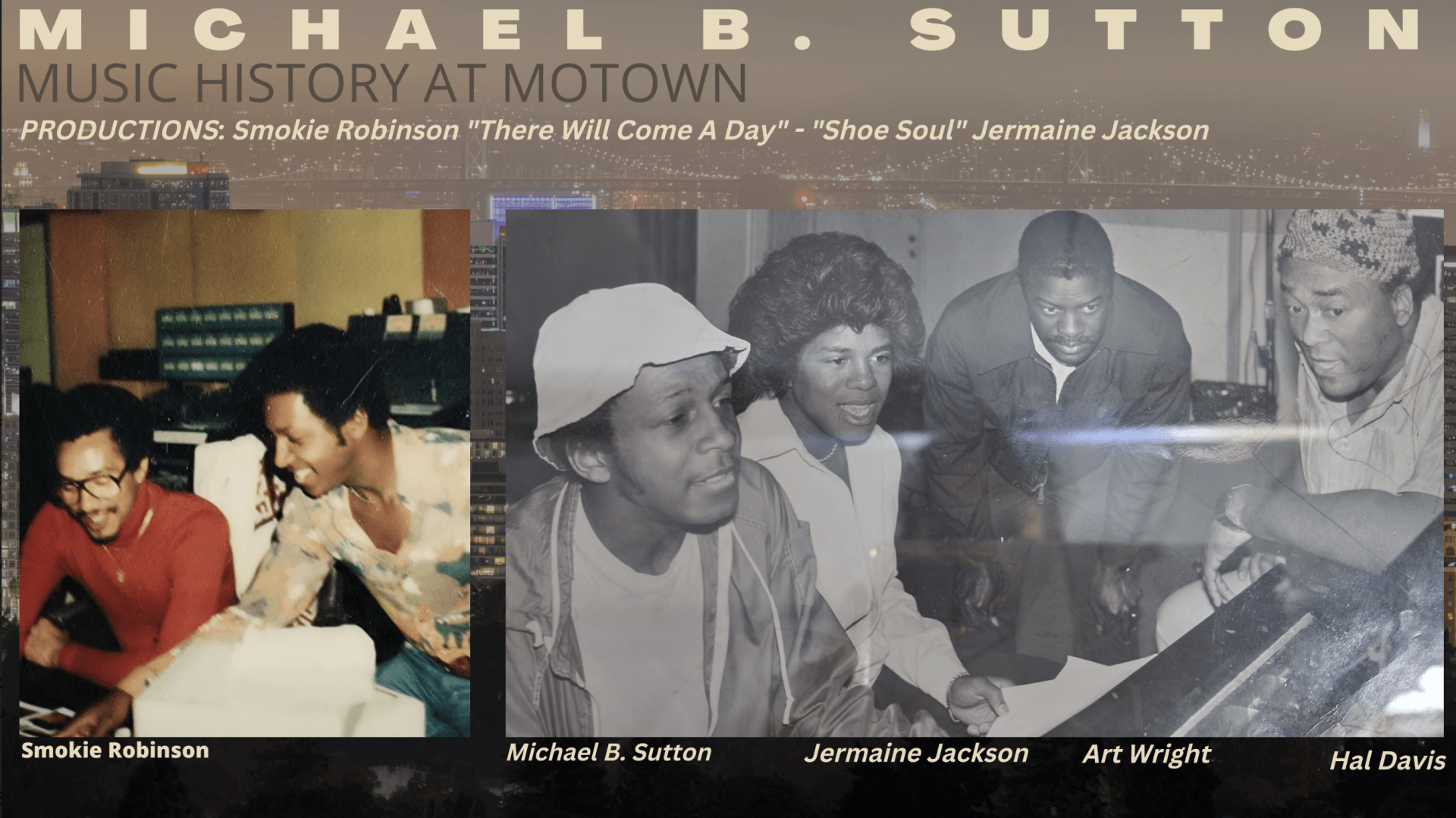 Book cover titled “Michael W. Sutton: Music History at Motown” with vintage black-and-white photos of musicians and studio scenes