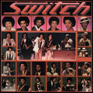 Pink-and-black Switched band collage with multiple musician portraits and live performance photos