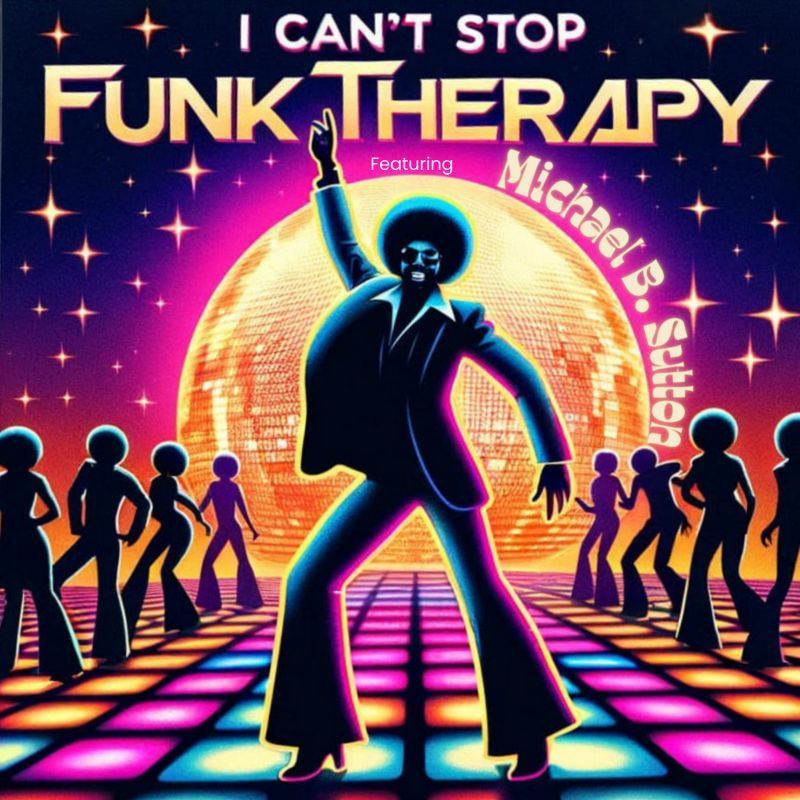 Retro disco poster for “Punk Therapy” featuring Michael Jackson silhouette on a neon dance floor with dancers