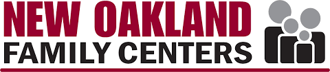 New Oakland Family Centers logo with red and black text and gray people icon