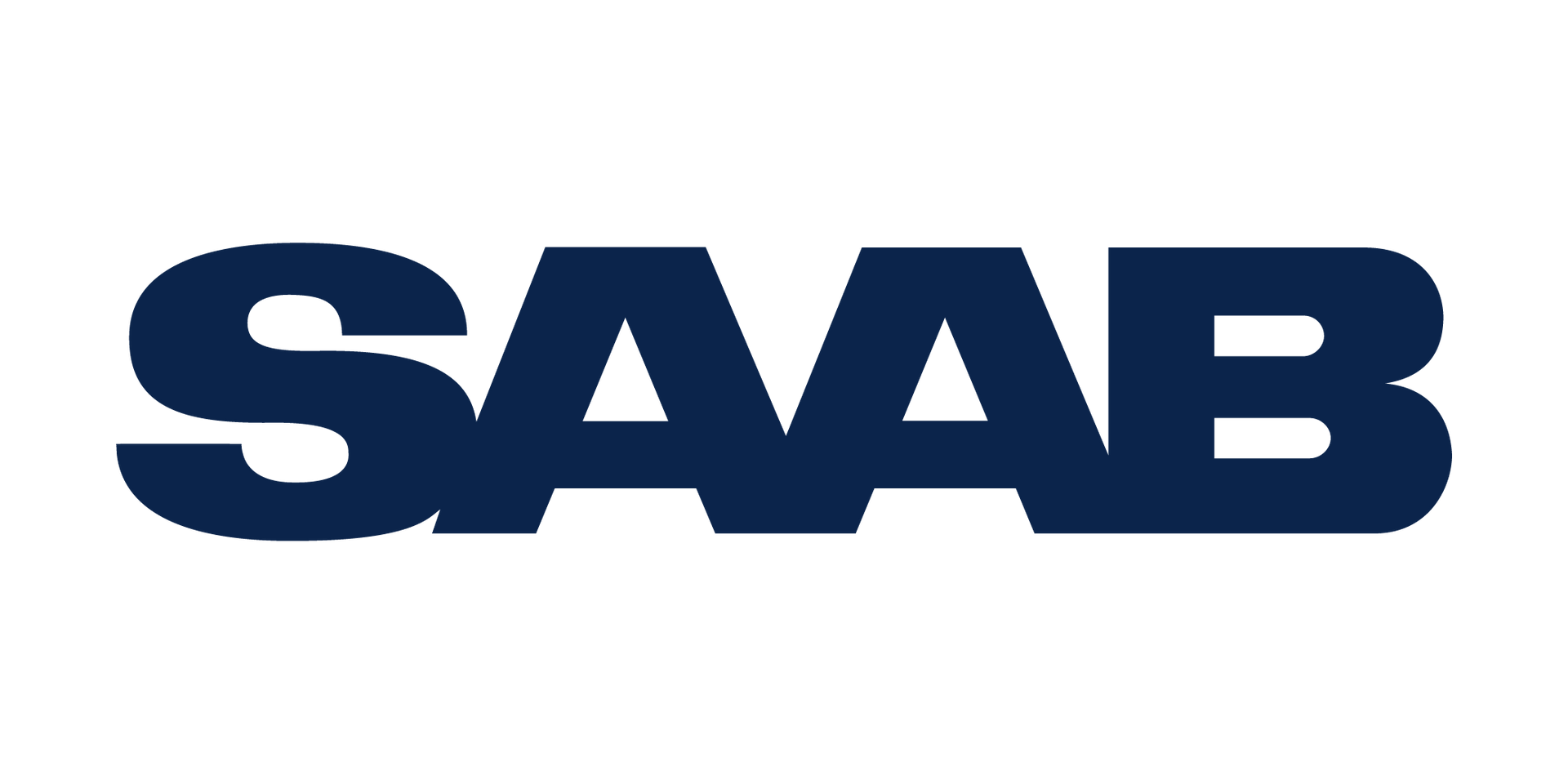 Saabs logotyp är blå och vit på
en vit bakgrund.