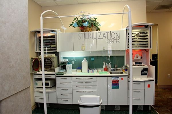 A sterilization center in a dental office