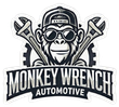 Monkey Wrench Automotive logo with a monkey in goggles and cap over crossed wrenches