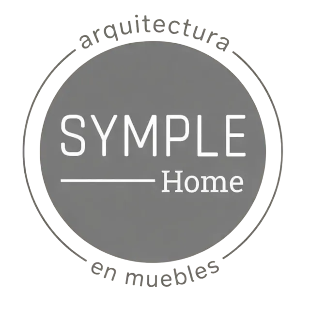 Logotipo para Symple Home, texto blanco sobre un círculo gris: 