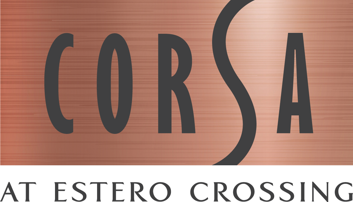 Corsa at estero crossing logo on a copper background