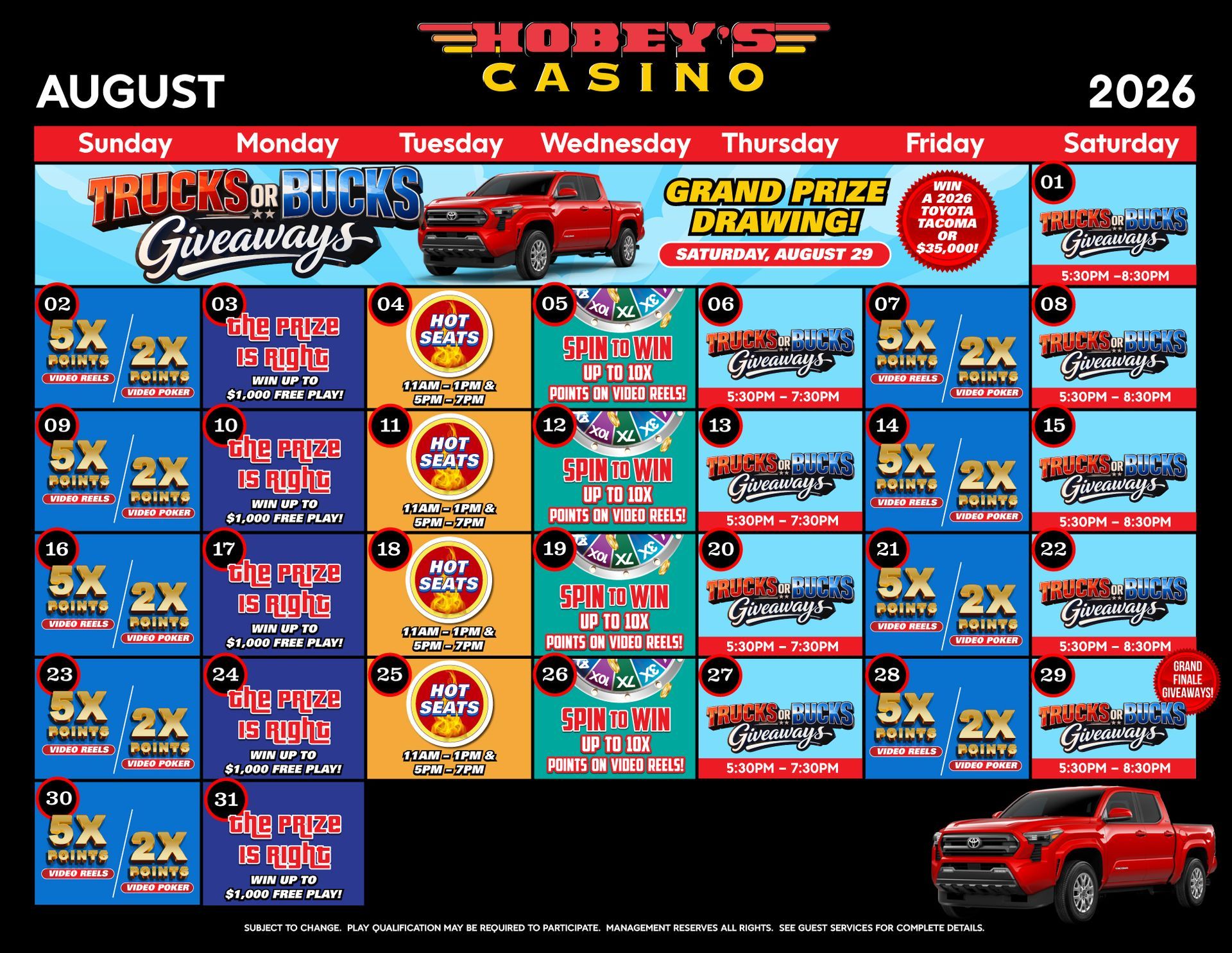 Monthly Casino Calendar