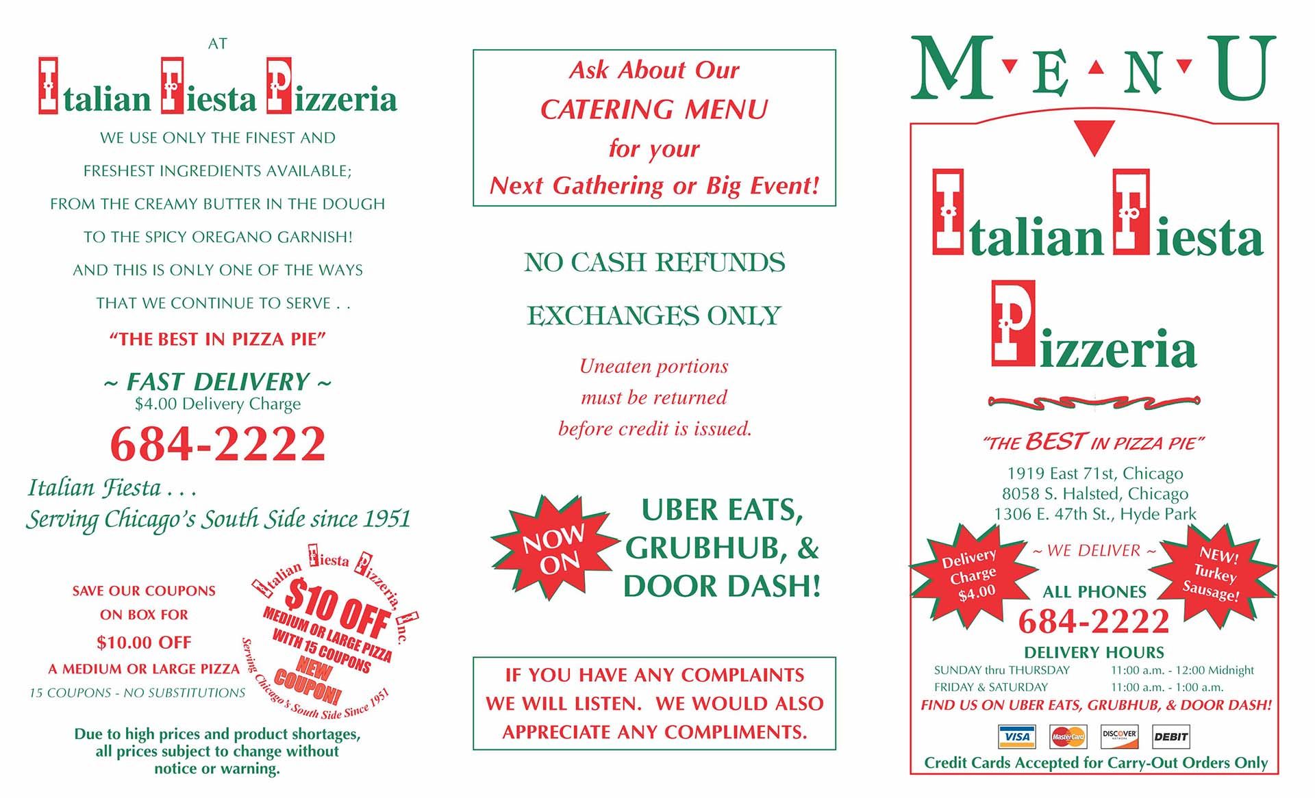 71st and 80th Street Catering Menu — Chicago, IL — Italian Fiesta Pizzeria