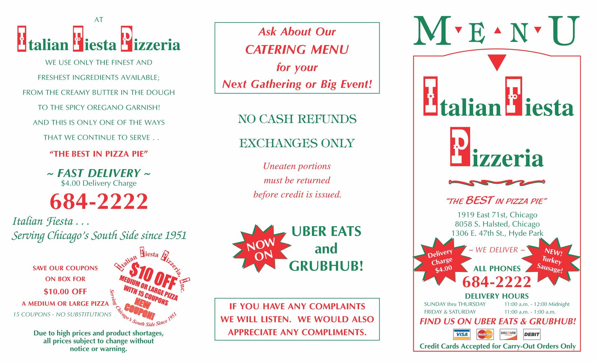 71st and 80th Street Catering Menu — Chicago, IL — Italian Fiesta Pizzeria