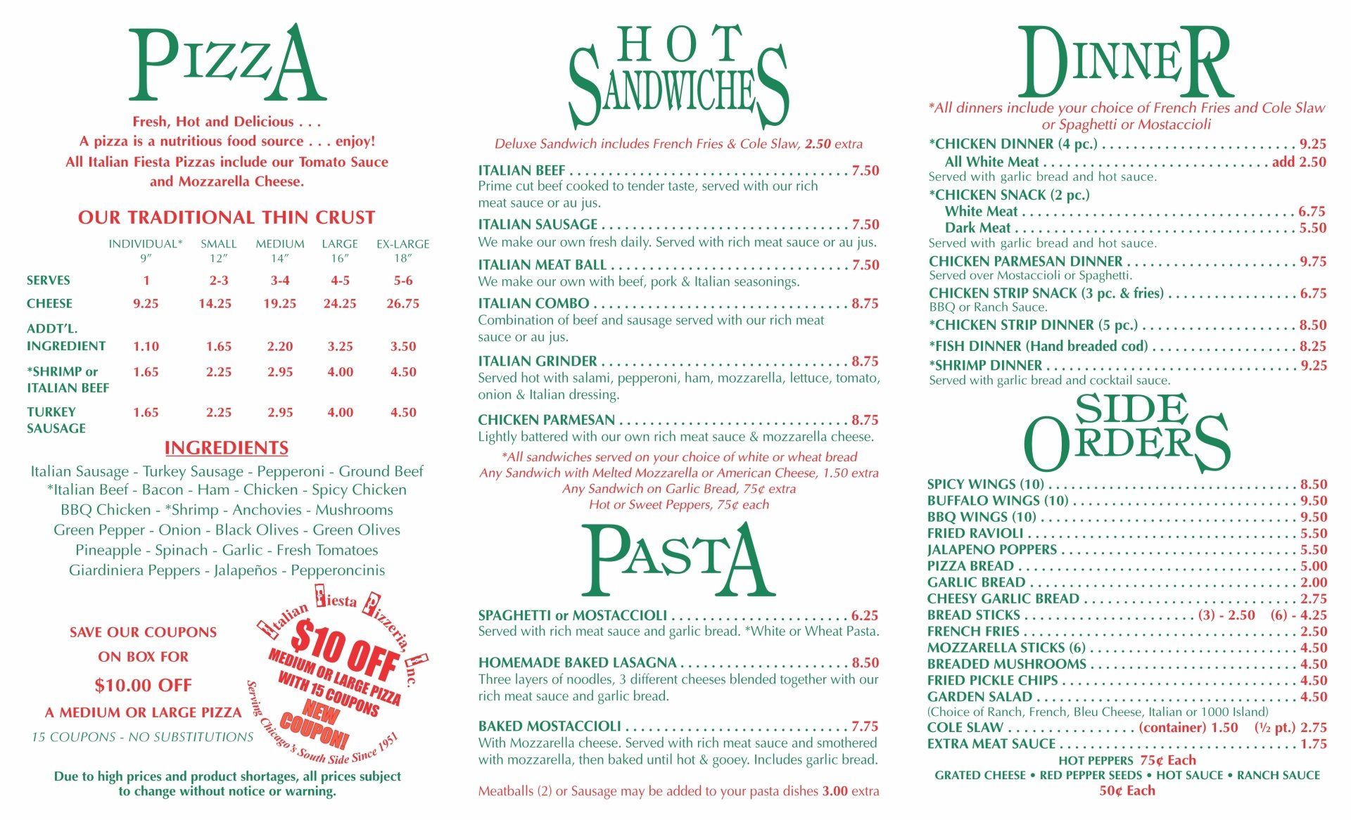 New Lenox Area Food Menu — Chicago, IL — ��������