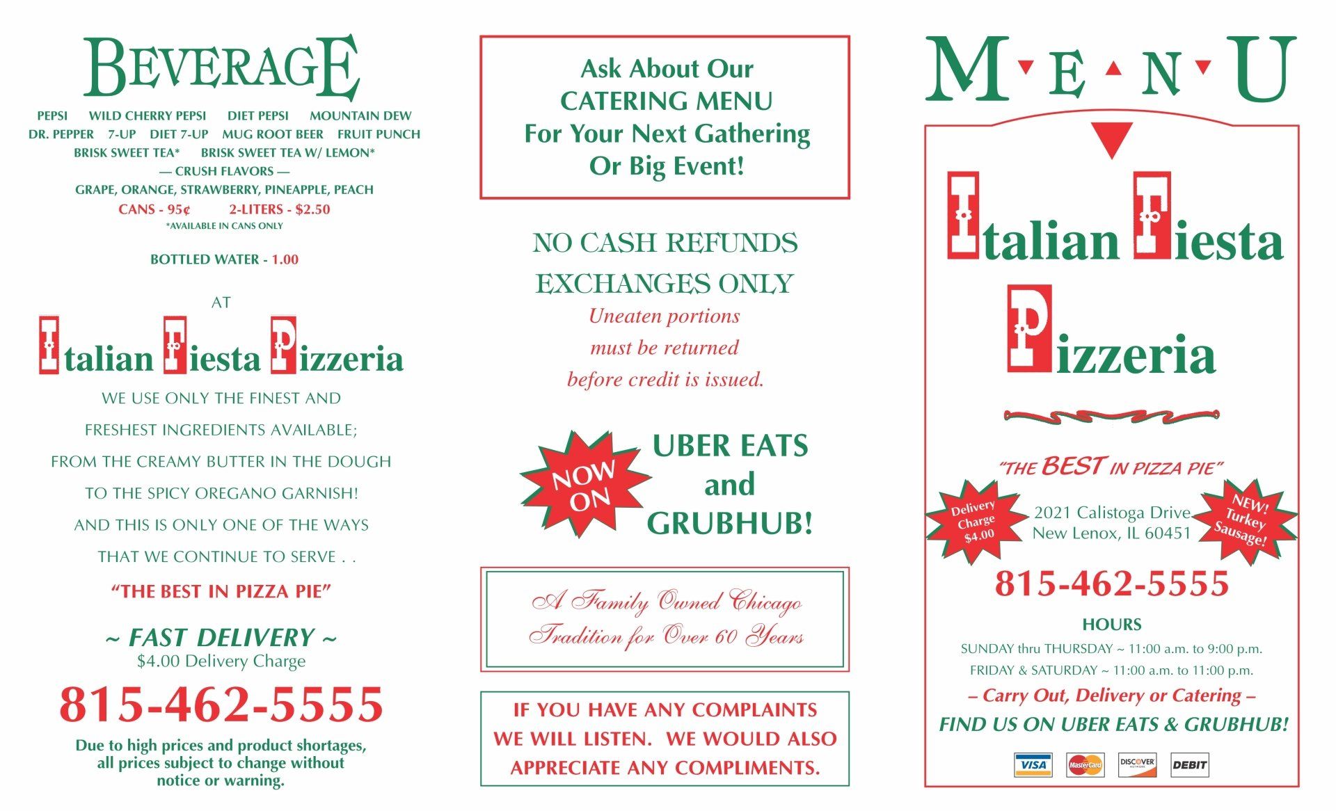 New Lenox Area Catering Menu — Chicago, IL — ��������