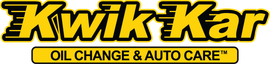 Kwik-Kar logo with yellow text and a black outline. Below, "OIL CHANGE & AUTO CARE" in a yellow banner.